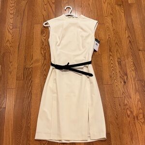Lauren Ralph Lauren Cream Midi Dress with Black Belt - New - Never Been Worn